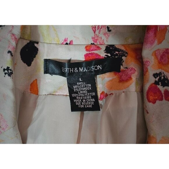 89th & Madison orange &pink floral 3/4 sleeve career piece jacket blazer size L - Picture 6 of 6